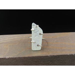 Size 8.75 Sterling Silver Carved Glass Handmade Band Ring Vintage Wedding